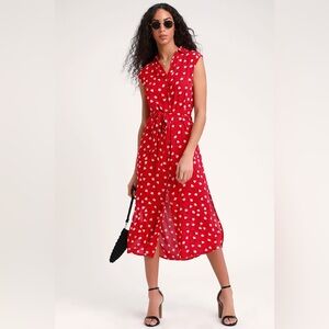 Billabong Red Midi Dress with White Heart Print